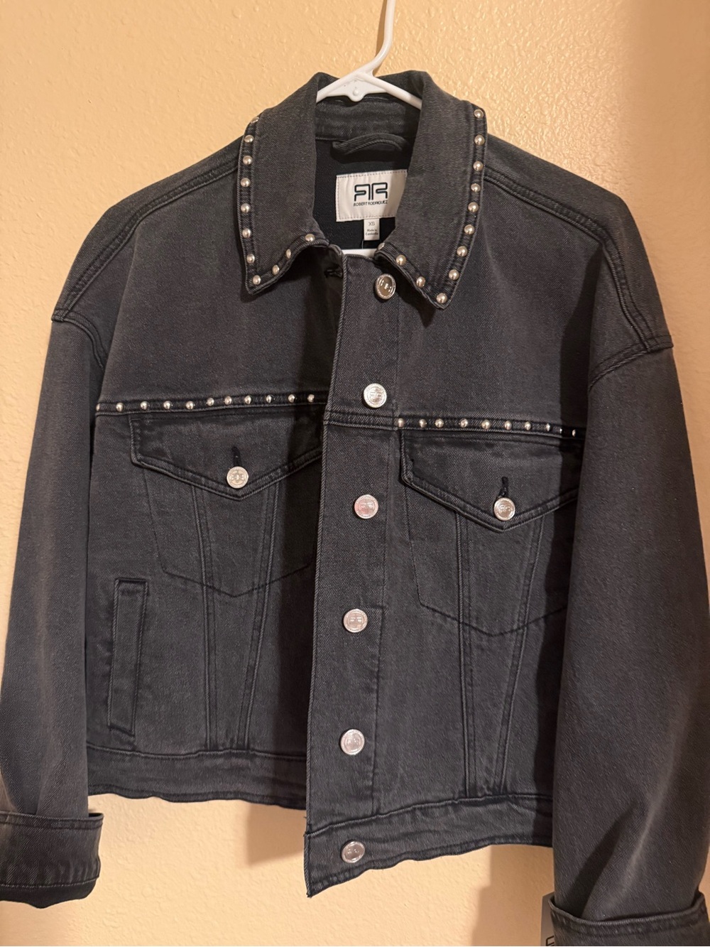 Robert Rodriguez Black Denim Jacket with Silver Studs